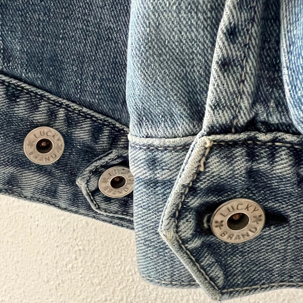 Y2K Lucky Brand Denim Trucker Blue Jean Jacket Blue Faded Zip Size XL - Picture 8 of 14